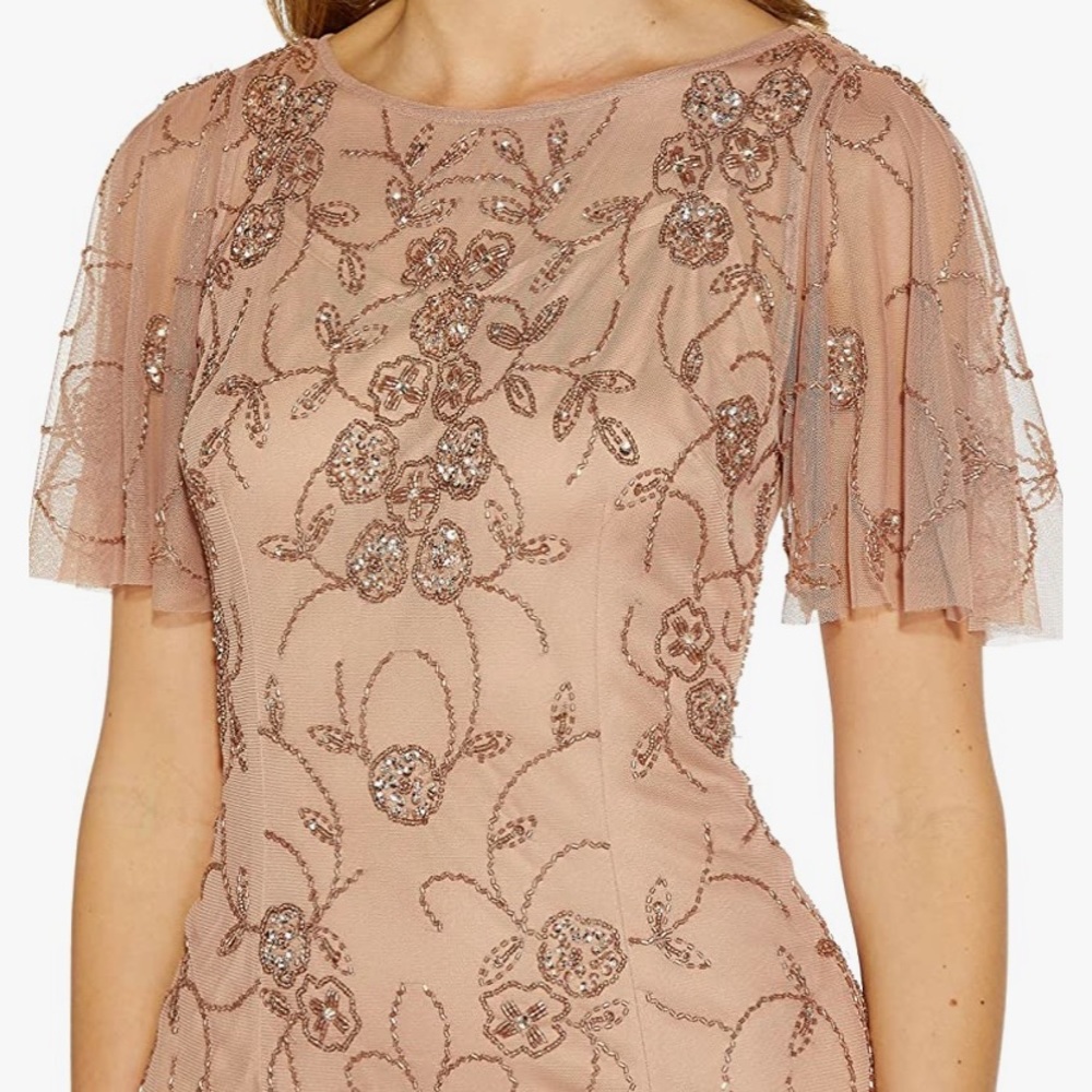 ADRIANNA PAPELL Womens Rose Gold Short Sleeve Knee Length Formal Sheath Dress 4 - Picture 3 of 8